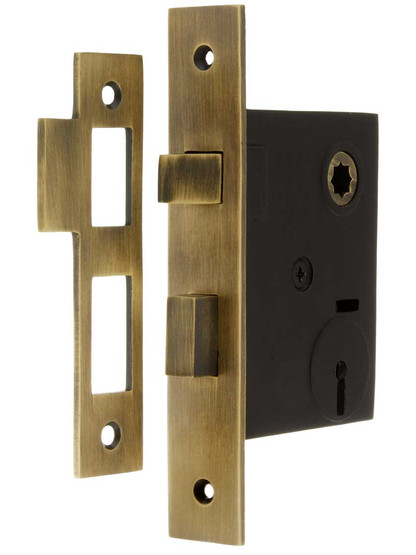 Mortise Lock With Solid Brass Faceplate in Antique Brass.